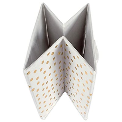 DII Dokumasız Saklama Koleksiyonu Puantiyeli Katlanabilir Çöp Kovası Büyük Set, 13x13x13 Küp, Beyaz ve Altın, 2 Parça