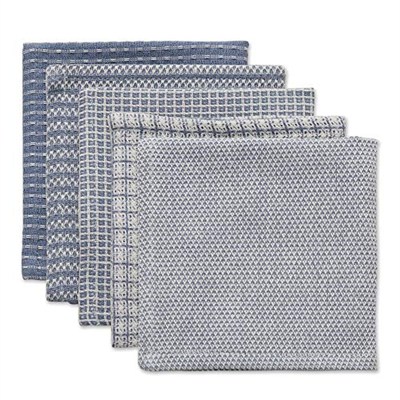 DII Everyday Kitchen Collection Karışık Bulaşık Bezi Seti, 12x12, Taş Yıkama Mavisi, 5 Adet