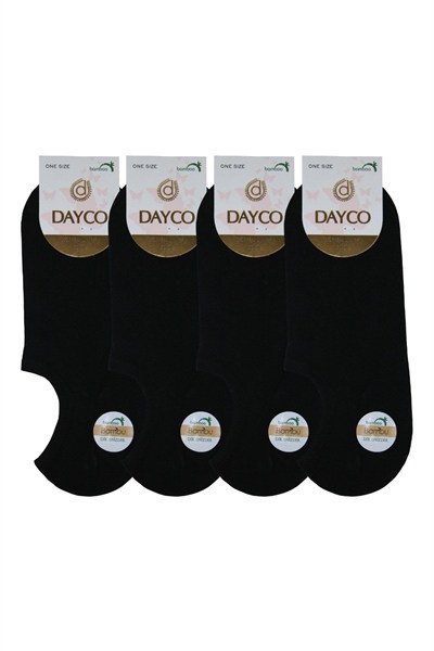 Dikişsiz Siyah Renk Kadın Bambu Sneakers Çorap (Görünmez Bambu Çorap) 4lü Paket - 35-38 - 570SYH