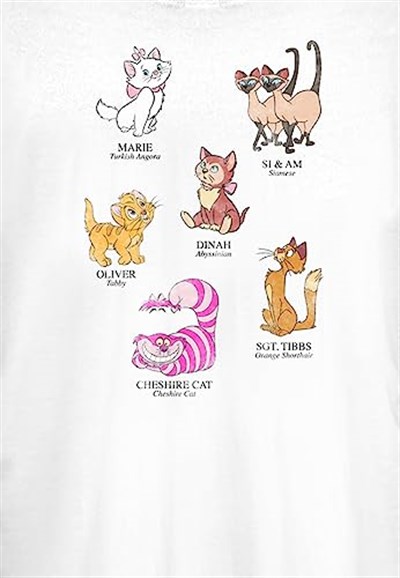 Disney Mickey and Friends - Cat Breeds Bisiklet Yaka T-Shirt Tişört Kadın