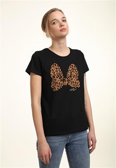 Disney Mickey Classic - Animal Print Bow Bisiklet Yaka T-Shirt Tişört Kadın