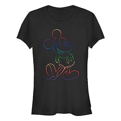Disney Mickey Mouse - Renkli Desenli Bisiklet Yaka Tişört Kadın