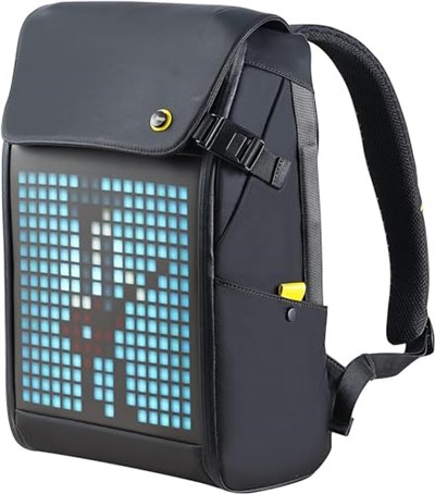 DIVOOM Pixoo Pixoo Pixoo Pixoo Art Laptop Sırt Çantası Erkek 15 inç Su Geçirmez Okul Sırt Çantası Laptop Sırt Çantası Kadın Günlük Çantası 16 x 16 RGB LED Ekranlı Erkek Kadın Okul İş Seyahat, Siyah