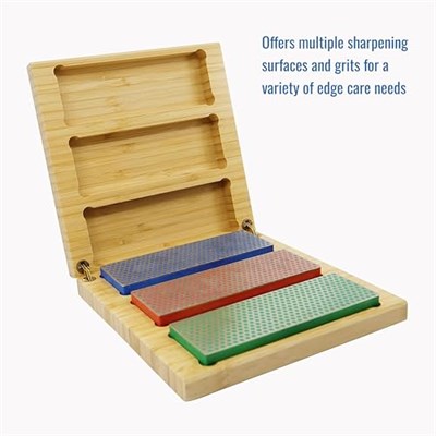 DMT Elmas bileme taşı, kutu içinde sert ahşap, 15,2 cm / 6 inç, 3 tanecikli 3 bileme taşından oluşan set, W6EFC