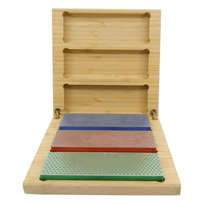 DMT Elmas bileme taşı, kutu içinde sert ahşap, 15,2 cm / 6 inç, 3 tanecikli 3 bileme taşından oluşan set, W6EFC