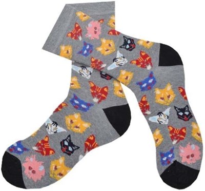 Do&De Flora Hareketli Erkek Çorap Gri (Kedi Desenli) - (40/44)