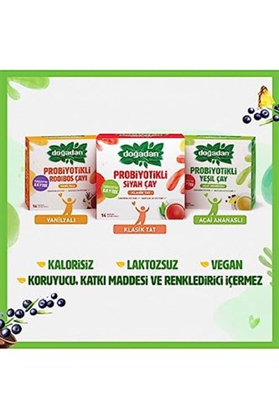 Doğadan Probiyotikli Yeşil Çay Açai Ananas 14Lü X2