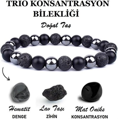 Doğal Taş Bileklik, Siyah, Unisex