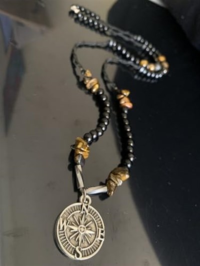 Doğaltaş erkek kolye pusula özel tasarım kaplan gözü HANDMADE casual style