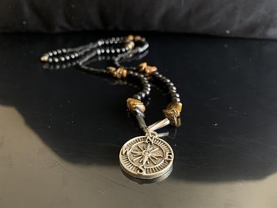Doğaltaş erkek kolye pusula özel tasarım kaplan gözü HANDMADE casual style
