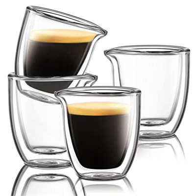 Dökme Espresso Bardakları 4lü Set - Cam Espresso Bardakları Bacalı Shot Bardağı 2.5 oz - Çift Espresso Bardakları - Küçük Çift Duvarlı Şeffaf Espresso Bardakları - Expresso Kahve Fincanı - Espresso