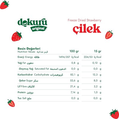 Dokuru Original Çilek Atıştırmalık Meyve Cipsi - Dondurularak Kurutulmuş Çilek - 15 gr