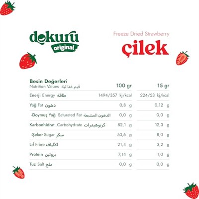 Dokuru Original Çilek Atıştırmalık Meyve Cipsi - Dondurularak Kurutulmuş Çilek - 15 gr
