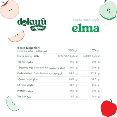 Dokuru Original Elma Atıştırmalık Meyve Cipsi - Dondurularak Kurutulmuş Elma - 25 gr