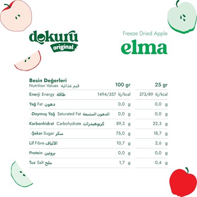 Dokuru Original Elma Atıştırmalık Meyve Cipsi - Dondurularak Kurutulmuş Elma - 25 gr