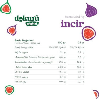 Dokuru Original İncir Atıştırmalık Meyve Cipsi - Dondurularak Kurutulmuş İncir - 25 gr
