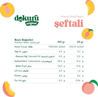 Dokuru Original Şeftali Atıştırmalık Meyve Cipsi - Dondurularak Kurutulmuş Şeftali - 20 gr