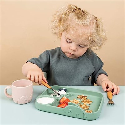 Done by Deer Easy grip Geyik Arkadaşları Hardal Sarısı Çatal Bıçak Takımı - Kaşık, Çatal ve Bıçaklı - Yumuşak, Kaymaz Silikon Saplı Çocuk Çatal Bıçak Takımı - Çocuklar için Sevimli Vaftiz Hediyeleri