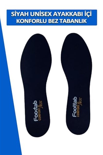 Dopar Foottab Siyah Yumuşak Bez Tabanlık Kadın Erkek Spor Ayakkabı Tabanlığı 43-44