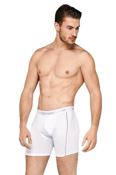 Doreanse Erkek Modal Çizgili Büyük Beden Normal Paça Beyaz Boxer C0T8N7O1