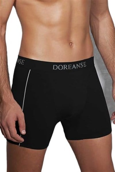 Doreanse Erkek Modal Çizgili Büyük Beden Normal Paça Siyah Boxer C0T8N7O1