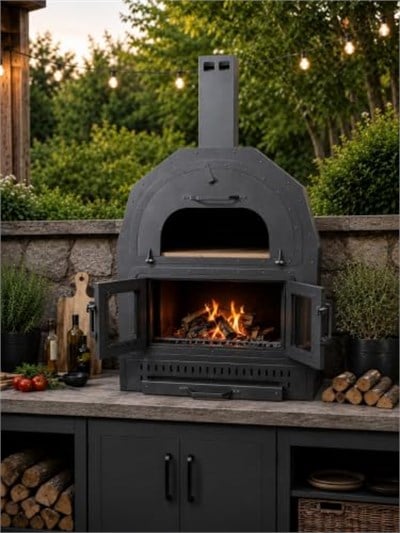 Dorello Mangal Barbekü Odun Ateşli Dış Mekan Pizza Fırını, Çelik, Gri, Bacalı Tasarım