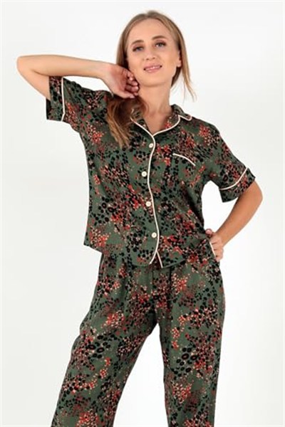 DoReMi Desenli Kısa Kollu Kadın Pijama Takım YEŞİL M-L