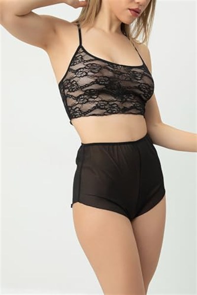 DoReMi Fantezi Transparan Şortlu Bralet Takım SİYAH S-M