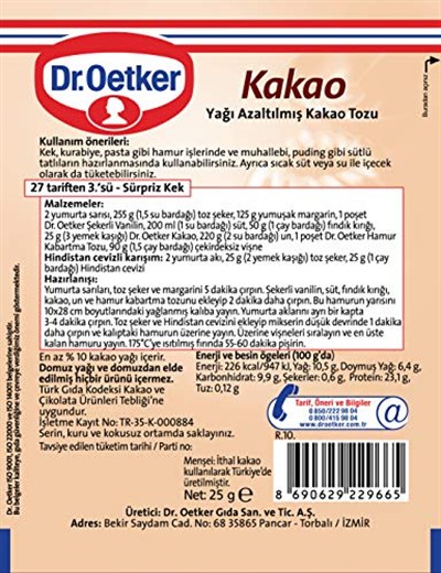 Dr. Oetker Kakao 50 Gr 2li paket