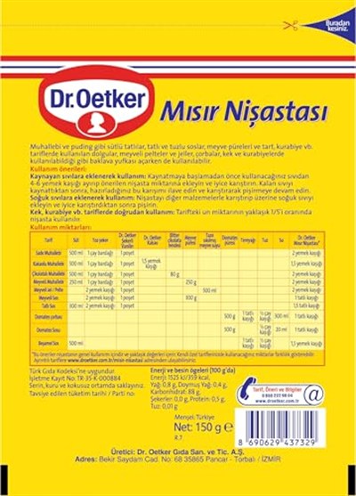 Dr. Oetker Mısır Nişastası 150 Gr