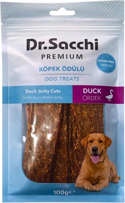 Dr.Sacchi Premium Ördek Kuru Kesim Jerky Tahılsız Köpek Ödülü 100 Gr