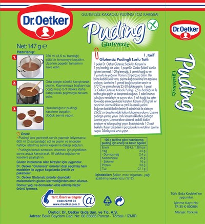 Dr. Oetker Glutensiz Puding Kakaolu 147 Gr