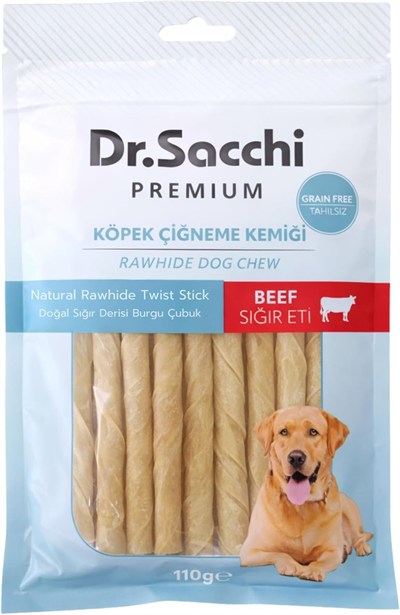 Dr.Sacchi Premium Sığır Etli Doğal Sığır Derisi Burgu Çubuk Tahılsız Köpek Ödülü 5