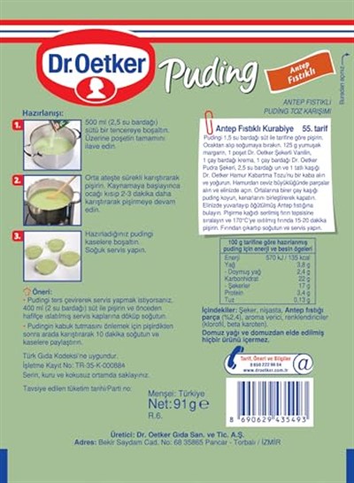 Dr. Oetker Puding Antep Fıstıklı 91 Gr 3lü paket