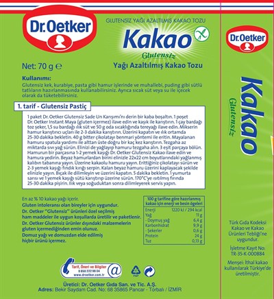 Dr. Oetker Glutensiz Kakao 70 Gr
