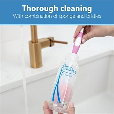 Dr. Browns Yeniden Kullanılabilir Sünger Biberon Temizleme Fırçası, Vantuz Standı, Scrubber ve Temizleyici, Pembe 1li Paket