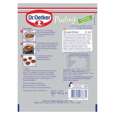 Dr. Oetker Puding Çikolatalı Antep Fıstıklı 100 Gr