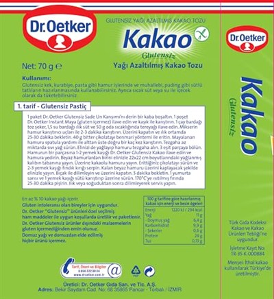 Dr. Oetker Glutensiz Kakao 70 Gr