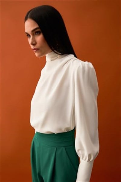 Drape Detaylı Bluz - Ekru