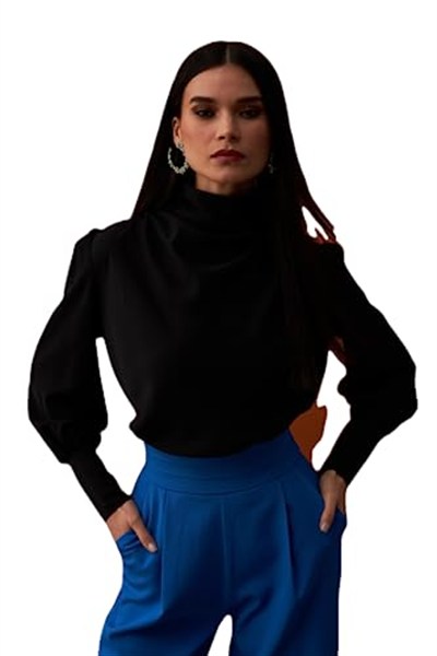 Drape Detaylı Bluz - Siyah