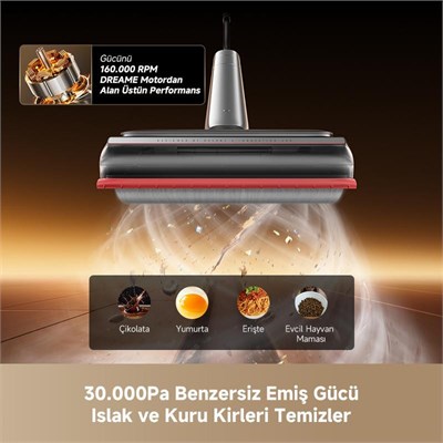 Dreame T16 Pro Heat Islak Kuru Dikey Süpürge, 30.000 Pa Emiş Gücü, Sıcak Su Ile Temizlik