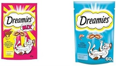 Dreamies kedi ödül maması seti (Sığırlı & peynirli ve somonlu, 2 x 60 g)