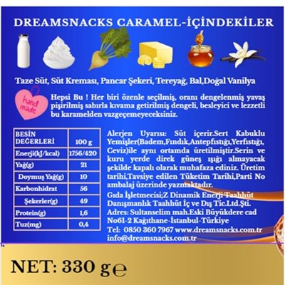 DreamSnacks Sürülebilir Karamel, 330g, Doğal Taze Süt Kaymağı ve Tereyağ İçerikli, Katkısız, Kahvaltılık