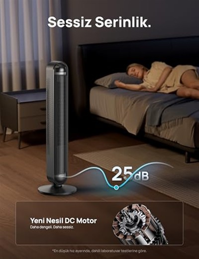 DREO 42 İnç Akıllı Kule Tipi Fan, 9 m/s Yüksek Hızlı Serinletme, 9 Hız Kademesi, 25 dB, 4 Çalışma Modu, 90° Salınım, 12 Saat Zamanlayıcı, Wi-Fi/Alexa/Uzaktan Kumanda Desteği