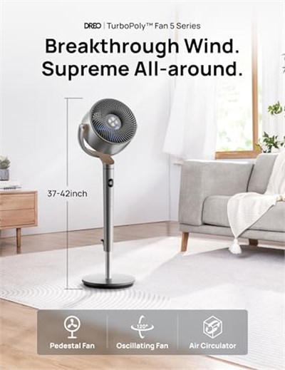 Dreo Yatak Odası için Ayaklı Fan, 8 Hız & 6 Mod, 23 dB Ultra Sessiz Motor, 120° Yatay/Dikey Salınım, 26m Rüzga Mesafesi, Zamanlayıcı & Uzaktan Kumanda, T - Seçenekler: 28D x 28G x 105.3Y santimetre...