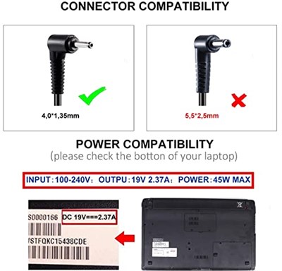 DTK Asus şarj cihazları için güç kaynakları 45W 19V 2,37A dizüstü bilgisayar şarj kablosu Asus güç kaynağı fişi: 4,0 x 1,35 mm (5,5 x 2,5 mm ile uyumlu değildir)