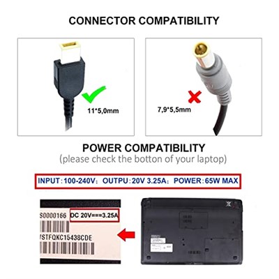 DTK Lenovo Güç Kaynağı için Şarj Cihazı 65W 20V 3,25A Dizüstü Bilgisayar Şarj Kablosu Lenovo ThinkPad T440 T440s X270 G70 G710 IdeaPad Flex 2 3 Yoga 11 11S Adlx65nlc3a için AC Adaptör 11mm*5,0mm