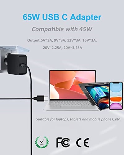 DTK Lenovo HP Dell Samsung ASUS Huawei Matebook için 65W USB C Dizüstü Bilgisayar Güç Kaynağı Tip C Adaptör