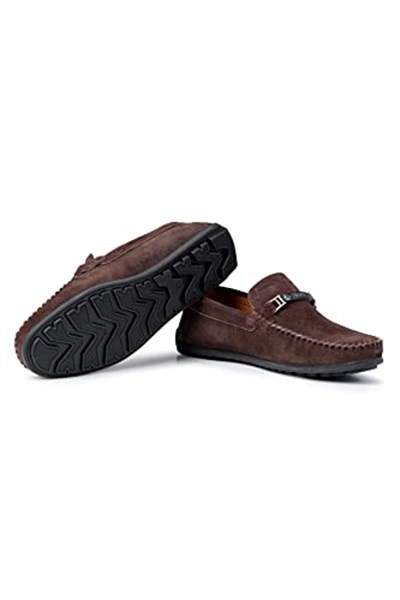 Ducavelli Halb Hakiki Deri Erkek Günlük Ayakkabı, Loafer Ayakkabı, Hafif Ayakkabı, Tokalı Loafer, Süet Ayakkabı Kahverengi, 45