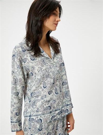 Düğmeli Pijama Üstü Uzun Kollu Desenli